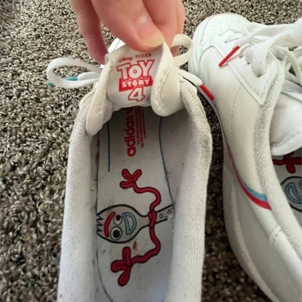 Adidas x Disney Toy Story 4 Forky Sneakers | White Leather | Women's Size 4 - Picture 7 of 8
